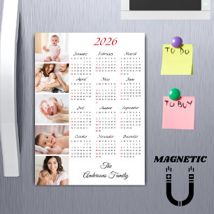 Imán de calendario 2026 con collage de fotos famil
