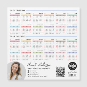Imán de calendario 2027 - 2028 con código QR y log