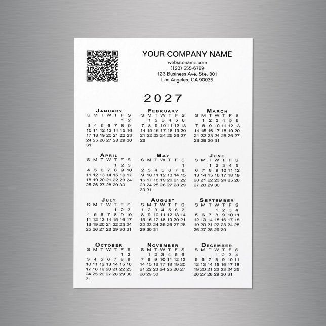 Imán de calendario 2027 con código QR para negocio (Custom Business QR Code 2027 Calendar Magnet in situ)