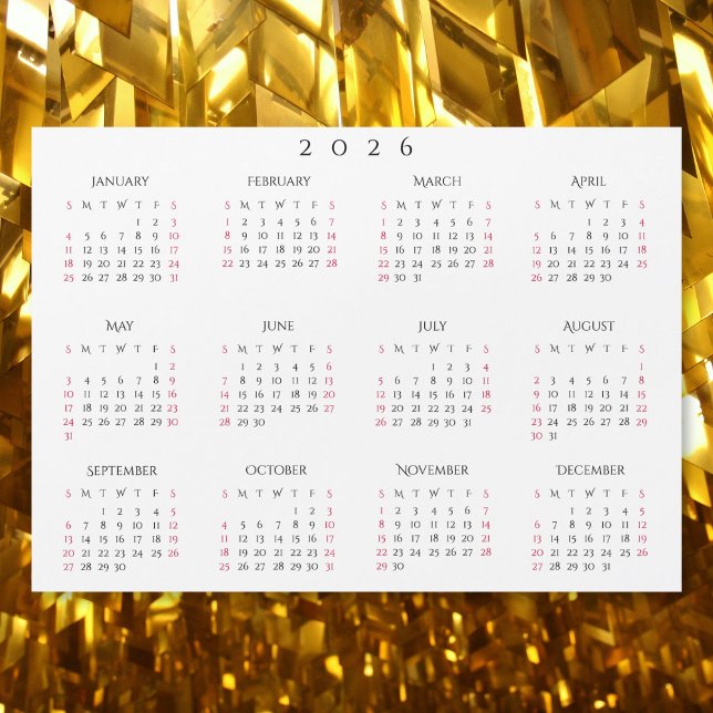 Imán de calendario anual completo Simple White 202 (Simple White 2026 Yearly Full Year Calendar Magnet)