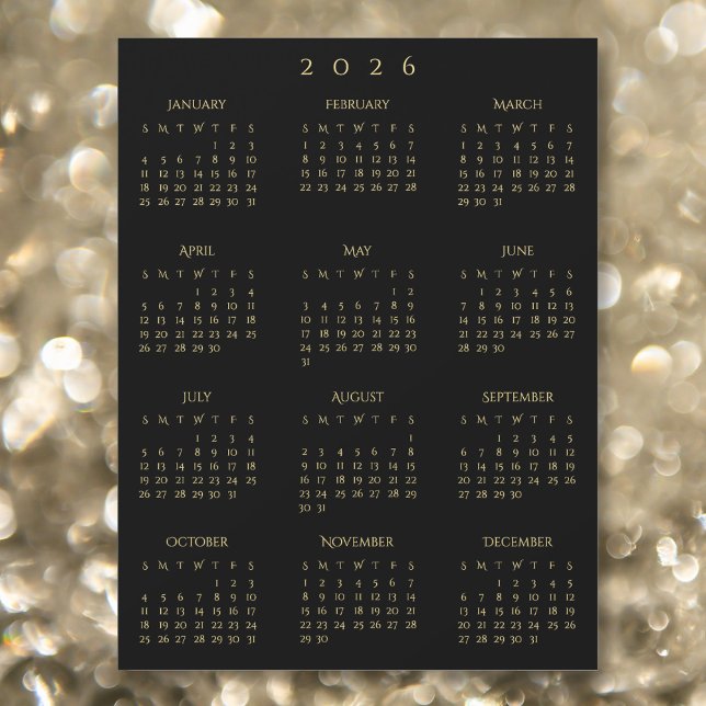 Imán de calendario anual de oro negro del año comp (2026 Full Year Black Gold Yearly Calendar Magnet)