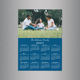 Imán de calendario azul 2027 con tu nombre y foto