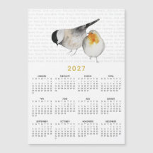 Imán de calendario de acuarela de pájaros de 2027