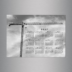 Imán de calendario de grúa de construcción chic fo