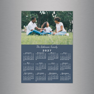Imán de calendario Navy Blue 2027 con tu nombre y