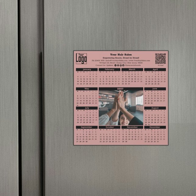 Imán de calendario QR-code de foto de equipo moder (Modern Team Photo QR-code 2027 Calendar Magnet | Modern QR-code Appointment Scheduling )
