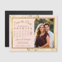 Imán de calendario y foto dorado y rosa para guard