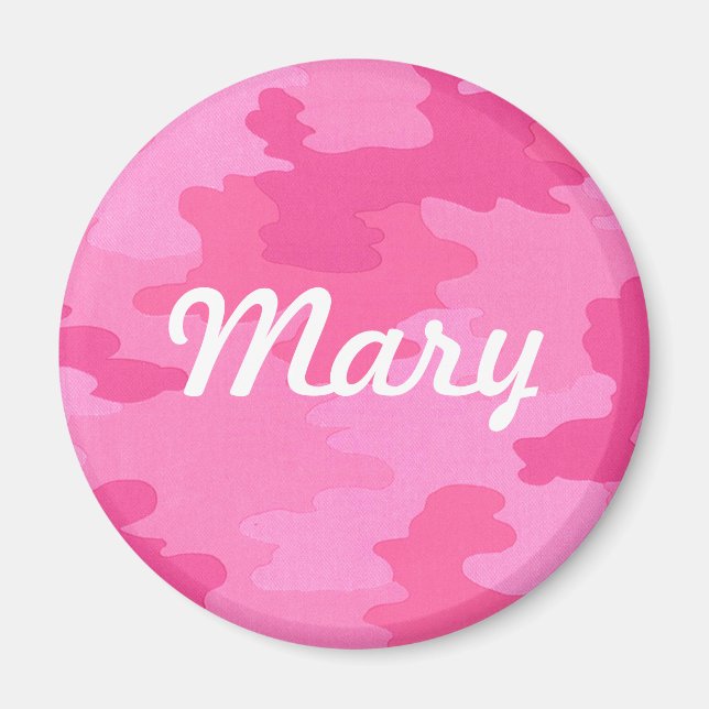 Imán de camuflaje rosa brillante personalizado (Frente)