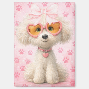 Imán de Caniche Adorable con Huellas de Pata Rosad