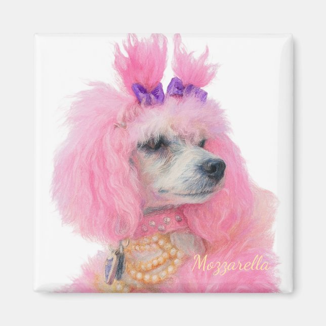Imán de caniche rosa, decoración de caniche (Frente)