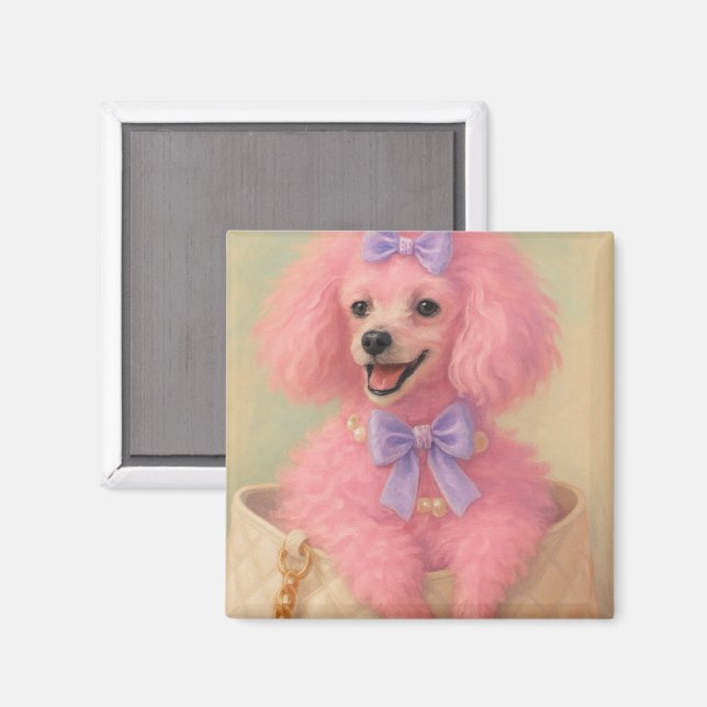 Imán de caniche rosa, decoración de caniche (Anverso/Reverso)