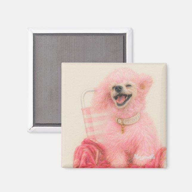 Imán de caniche rosa, decoración de caniche (Anverso/Reverso)