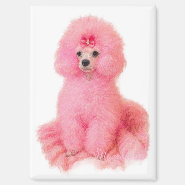 imán de caniche toy rosa, caniche rosa, nevera (Anverso)