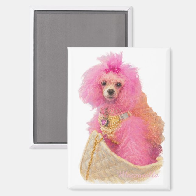imán de caniche toy rosa, caniche rosa, refrigerad (Anverso/Reverso)