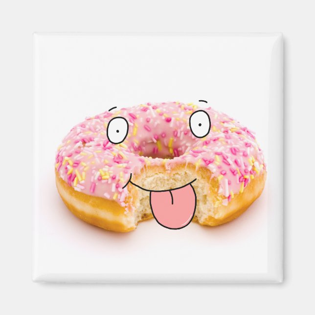 Imán de carácter de donut rosa feliz (Frente)