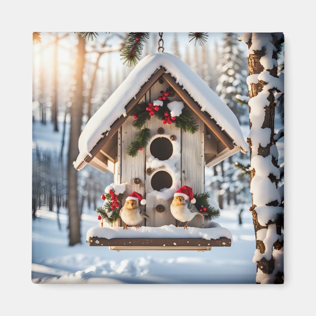 Imán de Casa de Pájaros Navideños (Frente)