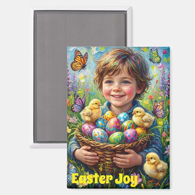 ~ IMÁN de Cesta de Huevos de Pollitos de Pascua ~ (Anverso/Reverso)