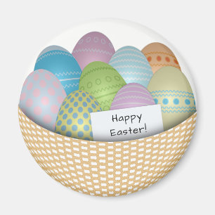 Imán de cesta de Pascua con huevos de colores