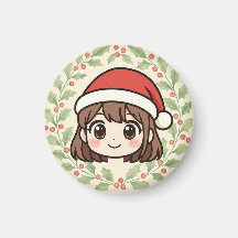 Imán de chica de anime de Navidad Kawaii linda