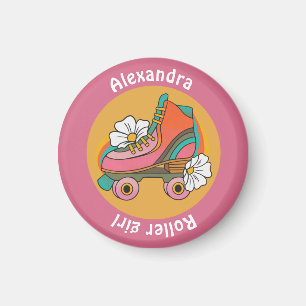 Imán de chica rodante de nombre personalizado rosa