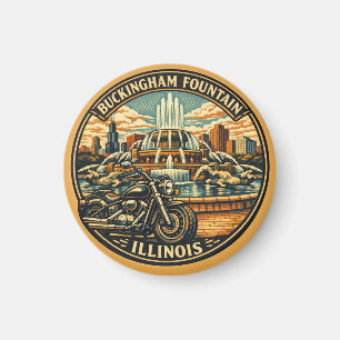 Imán de Chicago Illinois Motociclista Retro Fuente