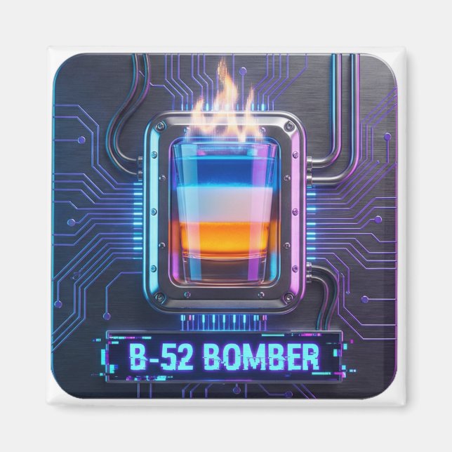 Imán de chupito B-52 estilo ciberpunk para bar (Frente)