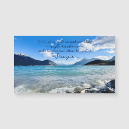 Imán de cita inspiradora de foto de lago de montañ
