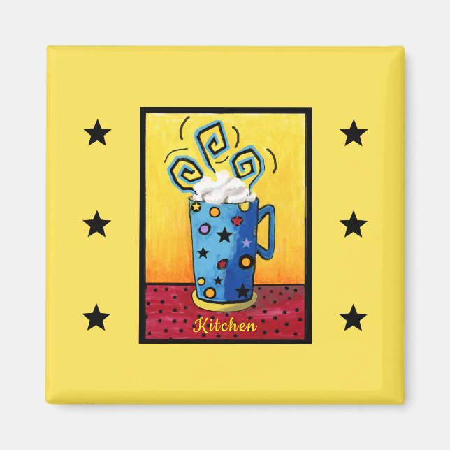 Imán de cocina azul cappuccino (Frente)