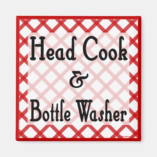 Imán de cocina con dicho de cocinero jefe y lavado (Frente)