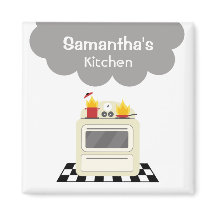 Imán de cocinas retro de humo y fuego