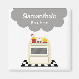 Imán de cocinas retro de humo y fuego