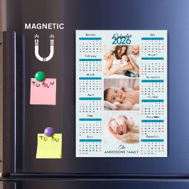 Imán de Collage de Fotos de Calendario 2026 Azul N