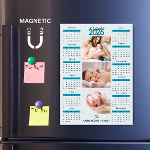 Imán de Collage de Fotos de Calendario 2026 Azul N