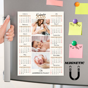 Imán de Collage de Fotos de Calendario 2026 Rojo N