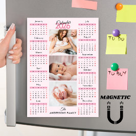 Imán de Collage de Fotos de Calendario 2026 Rosa N
