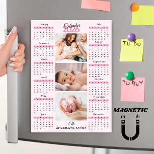 Imán de Collage de Fotos de Calendario 2026 Rosa N