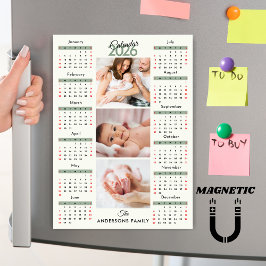 Imán de Collage de Fotos de Calendario 2026 Verde 