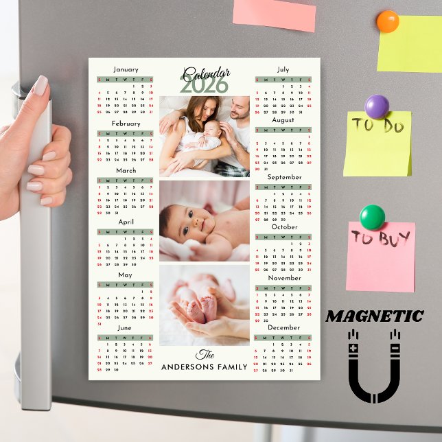 Imán de Collage de Fotos de Calendario 2026 Verde  (Subido por el creador)