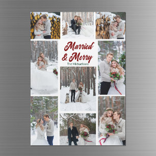 Imán de collage de fotos de Navidad casados y feli