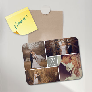 Imán de Collage de fotos monograma de Boda de bloq