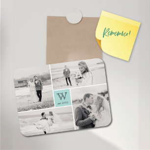 Imán de Collage de fotos monograma de Boda de bloq