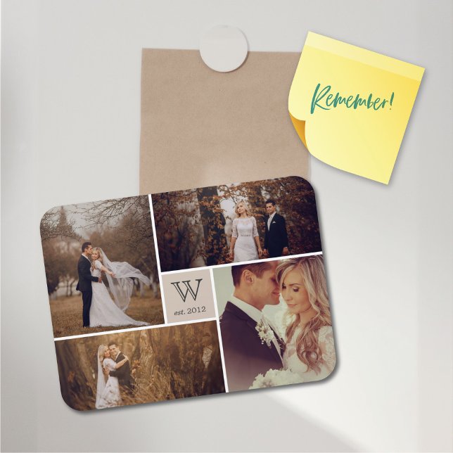 Imán de Collage de fotos monograma de Boda de bloq (Modern Block Wedding Monogram 4 Photo Collage Flexible Magnet @ fat_fa_tin)