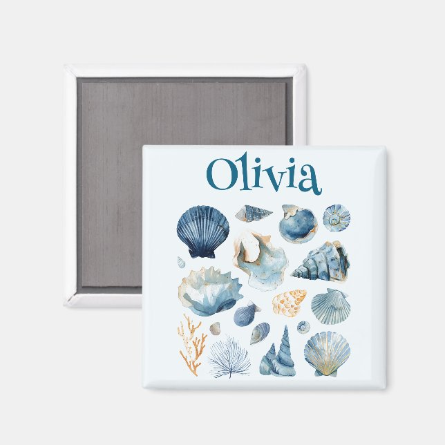 Imán de Concha Azul | Nombre Personalizado (Anverso/Reverso)