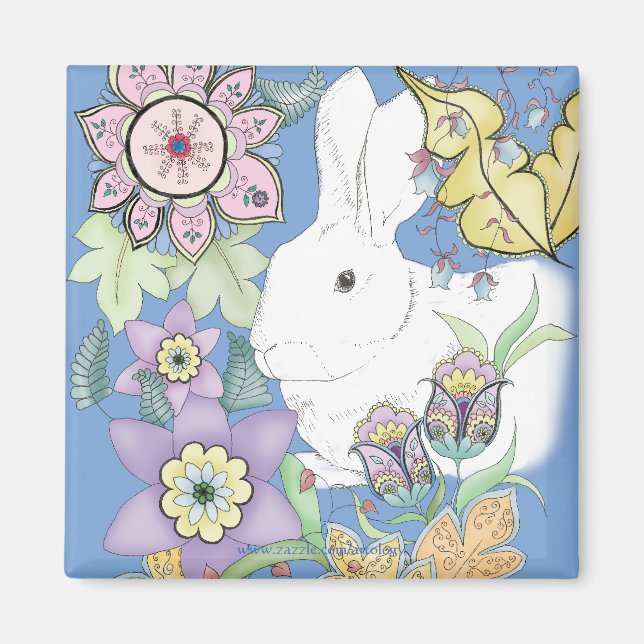 Imán de conejo azul (cuadrado) (Frente)