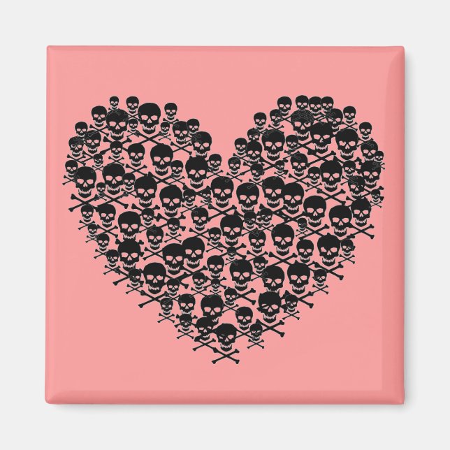 Imán de corazón de calavera negra (Frente)