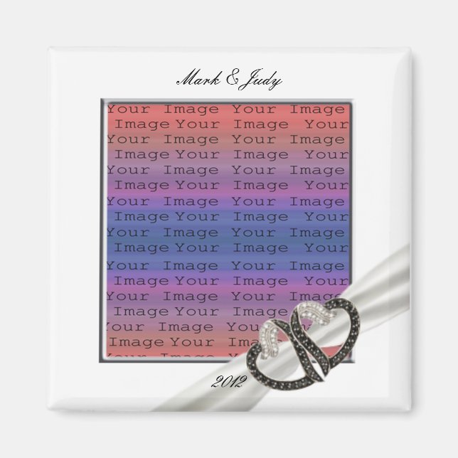 Imán de corazón de diamante blanco y negro (Frente)