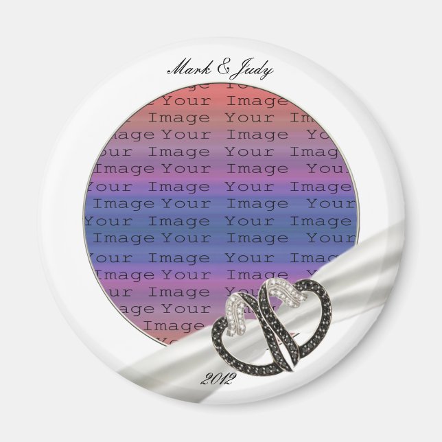 Imán de corazón de diamante blanco y negro (Frente)