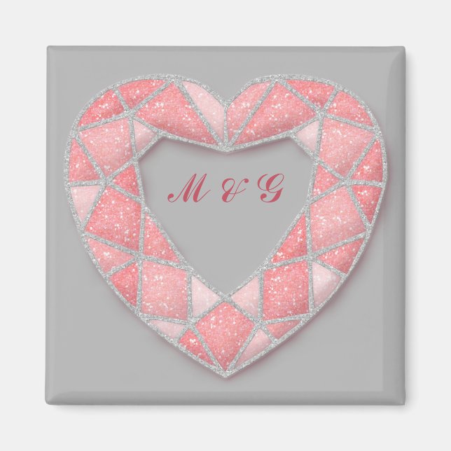 imán de corazón de diamante rosa (Frente)