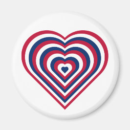 Imán de corazón rojo, blanco y azul