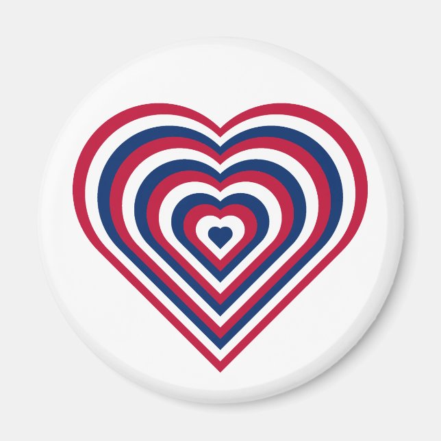 Imán de corazón rojo, blanco y azul (Frente)